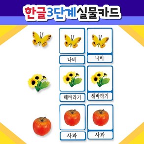 [하나몬테소리] 한글 실물 그림 3단계 카드 / 그림카드 / 언어카드 / 몬테소리, 1개