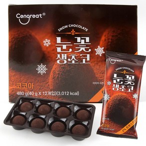 생초콜릿 눈꽃 코코아 초콜렛 화이트데이선물, 40g, 12개