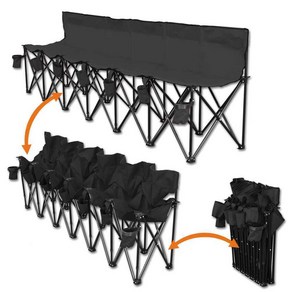 접이식 야외 벤치 연결 의자 풋살 축구 대기 6인 6명 휴대용 다인용 스툴 3인 4인 등받이 공원 대기의자, 블랙 3인