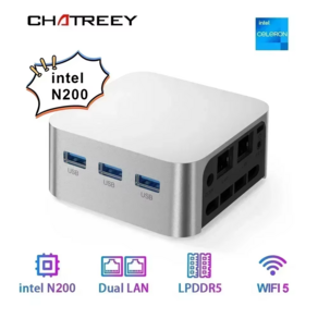 Chateey T8 미니 PC Intel Celeon 쿼드 코어 N200/N100 핸드헬드 3xHD 2.0 2x 기가비트 이더넷 Windows 11 Wifi5, WIN11 Po, 16GB, 1TB, N200, N200