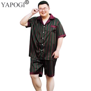 YAPOGI 남자 심플 샤무즈 긴 소매 반소매 파자마 잠옷 세트 L-7XL