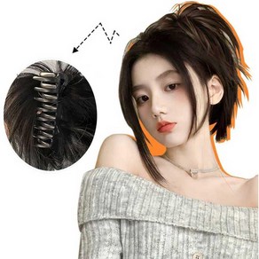 깃털 가시머리 가발 집게핀 슬릭번 까치머리 집게 가, 내추럴브라운