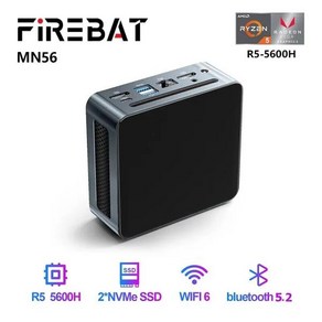 FIREBAT 미니 PC 게이머 게이밍 데스크탑 컴퓨터용 AMD Ryzen 5 5600H Windows 11 DDR4 Nvme SSD 미니 PC WIFI6 BT5.2, 1.5600H 16G 512g - EU, 없음, 512GB, 1) 5500U 16G 512G - EU