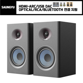 SAUNGYU 2채널 100W 하이파이 서브우퍼 앰프내장형 북쉘프 스피커 리모컨 USB DAC/ARC/옵티컬/RCA/블루투스 지원, BK4020D, A블랙