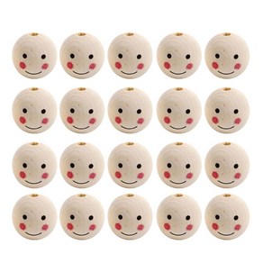 20PCS 천연 나무 구슬 귀여운 웃는 얼굴 패턴 DIY 보석 만들기 용품 스마일 얼굴 구슬 나무 둥근 구슬 DIY용, 25, 1개