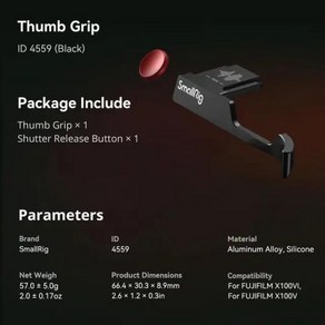 X100VI 있는 X100V 셔터 오목한 SmallRig 릴리즈 커버가 FUJIFILM 엄지 그립 검정색 핫슈 단추-4559, Black 4559, 1개