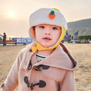 제주 꼬마감귤 군밤모자 방한 따뜻한 털모자 귀달이 귀마개 겨울 추위 뽀글이 아이모자 어린이 아동용