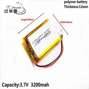 124050 폴리머 LiPo 충전식 배터리 Mp3 헤드폰 패드 DVD 블루투스 카메라용 JST XH 2.54mm 3.7V 3200MAH, 1개, 1개입