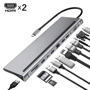 12 in-1 USB C 허브 듀얼 HDMI 4K 유형 C 도킹 스테이션 RJ45 PD 100W 어댑터 VGA 100Mbps 기가비트 이더넷 USB 3.0 허브