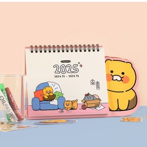 카카오프렌즈 2025년 춘식이 오디너리 형태 그린 캘린더 탁상 달력 책상용 인테리어용, 스몰 탁상 옐로우 캘린더