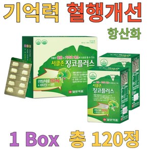 징코 플러스120정 은행잎추출물 비타민E 기억력개선 혈행개선 항산화 아연 면역, 1개, 60정