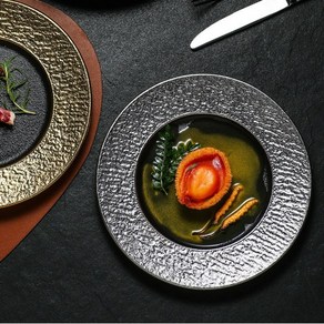 Maxinsk 창의적 도자기 접시 고급 양식 접시 스테이크 접시 2개, 은색