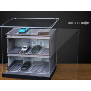 자동차 주차장 진열 타워 1/64 미니카 진열장 아크릴, 1개, 164단층차고시멘트벽버전단층조명