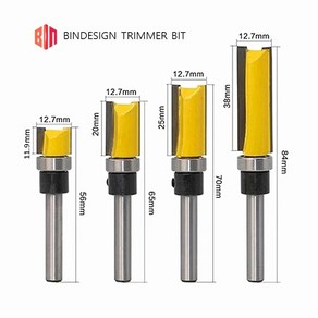 BINDESIGN 트리머 비트 6mm생크 2날, 6번 일반용 목재홈파기 복사비트 하부베어링 4개세트, 4개