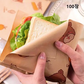 샌드위치 포장지 햄버거 토스트 빵 종이봉투, 100개, 작은 곰
