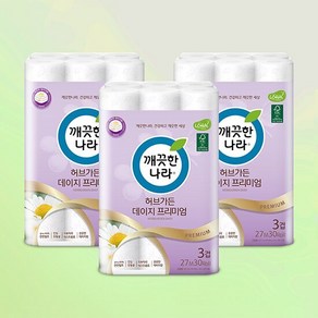 깨끗한나라 허브가든 데이지 프리미엄 30롤 3팩(총90롤), 90개, 30개입