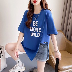 ROYALBELLE 여성 루즈핏 레터링 프린팅 반팔티셔츠 트임 디자인 캐주얼 티 M0042415