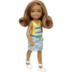 바비 첼시인형 클라우드 패턴 하늘색 스커트 브루넷 갈색머리 Chelsea Doll, 화이트, 1개