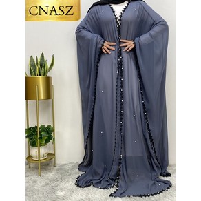 무슬림 Abaya Kaftan Mesh Peals Chiffon 직물 이슬람 의류 Abaya 터키 여성 예배 서비스 두바이 중동 패션.