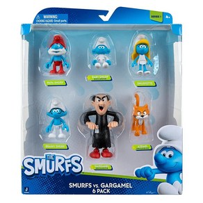 The Smufs GARGAMEL VS 스머프 6 피규어 멀티팩 - 5.1cm2인치 스머페트 파파 스머프 브레인 베이비 아즈라엘 7.6cm3인치 가가멜 정통 디테일 1025