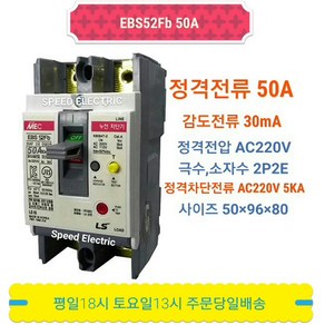 LS산전 EBS52Fb 2P 50A/30mA 누전차단기 5kA ELCB ELB, 1개