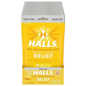 HALLS 호올스 릴리프 허니레몬 무설탕 기침캔디 25개 12팩(총 300개), 12개