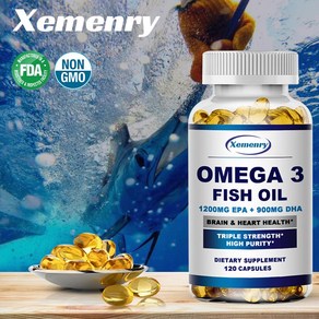 XEMENRY 생선 기름 3600mg 오메가-3 2160mg 남성과 여성에게 적합한 심장 관절 및 피부 건강을 개선합니다 60/120캡슐, 60정, 1개