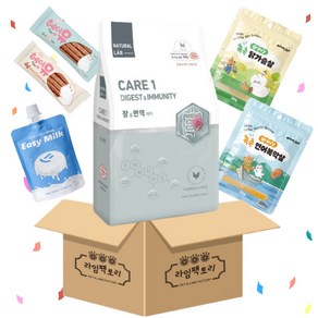 네추럴랩 고양이사료 케어1 장&면역 2kg+이지밀크50ml+네이처알로촉촉닭가슴살1p+네이처알로연어복막살1p+헤이뮤장어져키1p+헤이뮤붉은대게져키1p, 2kg, 1개