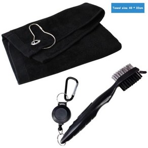 골프스윙매트 클럽 헤드 그루브 클리너 세트 청소 브러시 및 면 수건 직송, [04] Black Towel w Bush