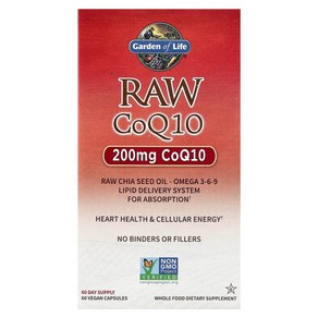 가든오브라이프 로우 CoQ10 200mg 비건 캡슐 글루텐 프리, 1개, 60정