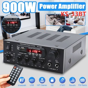 맨 위 2000W 홈 시어터 앰프 HiFi 블루투스 전력 증폭기 스테레오 가라오케 FM 수신기 USB SD 2 마이크 입력, [02] US Plug, [04] KS 33BT