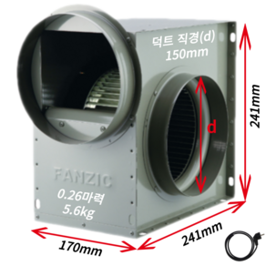 팬직 소형 시로코팬 0.26마력 덕트 150mm 단상 220V TFB-F16BS+코드선 2M 포함, 1개