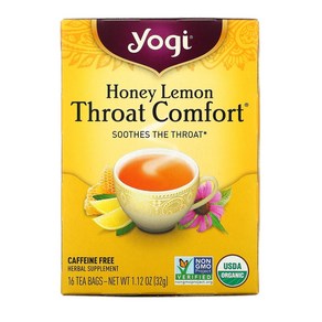 Yogi Tea Thoat Comfot 허니 레몬 카페인 무함유 티백 16개 32g(1.12oz), One Colo, 32g, 1개