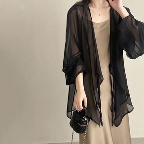 besteffie 빈티지 여성 여름 얇은 쉬폰 자켓 긴팔 빅사이즈 데일리 우아한 고급 여자 간절기 자외선 차단 가디건 K32