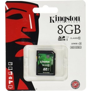 Kingston 킹스턴 디지털 8GB SDHCSDXC Class 10 UHS1 플래시 메모리 카드 30MBs SD10V8GB, 1개