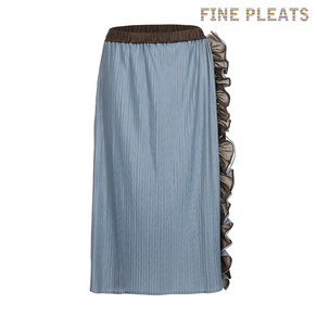 [FINE PLEATS] 피네 플리츠 프릴 배색 플레어 스커트 스카이 블루