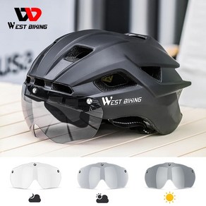 헬멧 자전거헬멧 WEST BIKING 사이클링 LED 라이트 고글 광변색 렌즈 남성용 안전, 15)B 1 Lens Black White, 15)B 1 Lens Black White