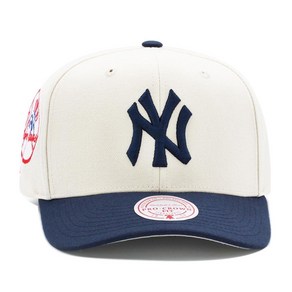 Mitchell Ness New Yok Yankees MLB Game On Po 프리커브 스냅백 모자 캡 오프 화이트네이비 화이트, 1개