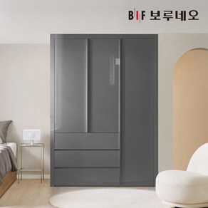 보루네오 하이그로시 샤인3단서랍 여닫이 작은방 붙박이장 10cm 5자 6자 7자, 다크그레이 10cm