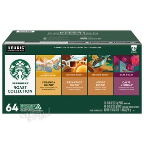 스타벅스 캡슐 커피 클래식 로스트 버라이어티 팩 64개 STARBUCKS CLASSIC ROASTS VARIETY PACK K-CUP POD 64-COUNT, 1박스, 64개입, 12g