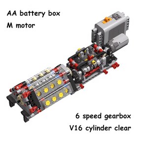 MOC 테크니컬 4 단 6 기어박스 리버스 기어 V8 V16 엔진 M 모터 AA 배터리 박스 빌딩 블록 DIY 전기 장난감, [21] 7, 1개