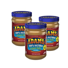 아담스 내추럴 무염 크리미 땅콩버터 피넛버터 Adams Unsalted Ceamy Peanut Butte, 454g, 3개