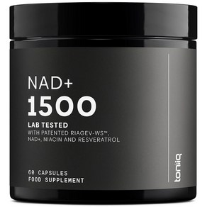 Toniiq 초고강도 1500mg NAD+ 보충제 - 임상적으로 입증된 타사 테스트 성분 특허받은 RiaGev-WS™ 레스베라트롤 나이아신 포함 60 NAD 플러스 캡슐 TQ, 1개, 60정