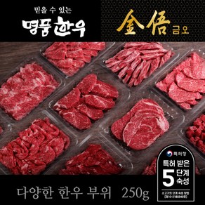 명품한우금오 한우 암소 1등급 부위별 250g(등심 채끝 부채살 안심 갈비살 꽃갈비살 치마살 업진 제비추리 국거리 불고기)