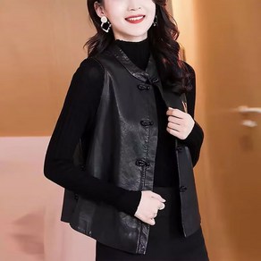 ROYALBELLE 여성용 가죽 조끼 베스트 패션 루즈핏 캐주얼 민소매 점퍼 자켓 D0122011