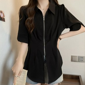 브루니 빅사이즈셔츠 지퍼 반팔 티셔츠 M~4XL K400