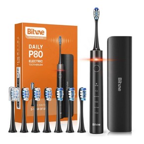 비트베이 P80 음파 전동칫솔 민감한 잇몸용 스마트가압센서 부드러 칫솔모8개 Amazon베스트, 블랙