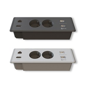 BIS 고정 빌트인 매립형 2구 콘센트 실버 USB 2구 LAN 2구 사무실 회의실 책상 BID-2202M, 1개