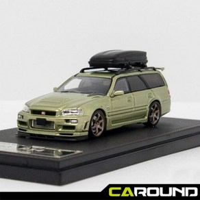 Street Weapon 1:64 닛산 스테이지아 R34 - 제이드 그린 (추가 휠 및 루프박스 포함)