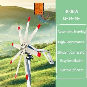 MPPT 컨트롤러가 있는 수평 풍력 터빈 발전기 가정용 농장용 자유 에너지 풍차 3KW 12V 24V 48V 3000W, 2.24V - 3000W - 3000w, 1개